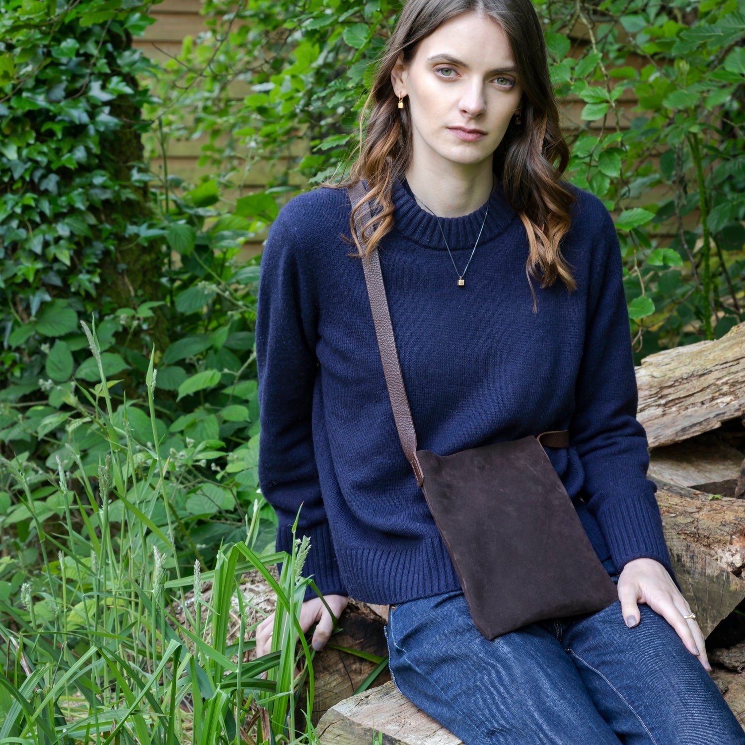 brown suede small tote