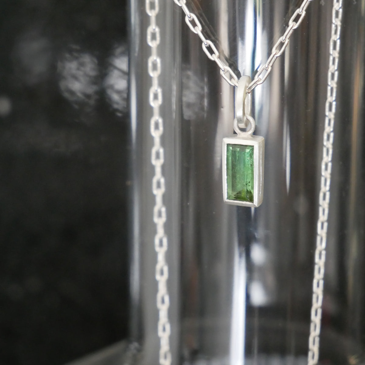 green tourmaline baguette pendant