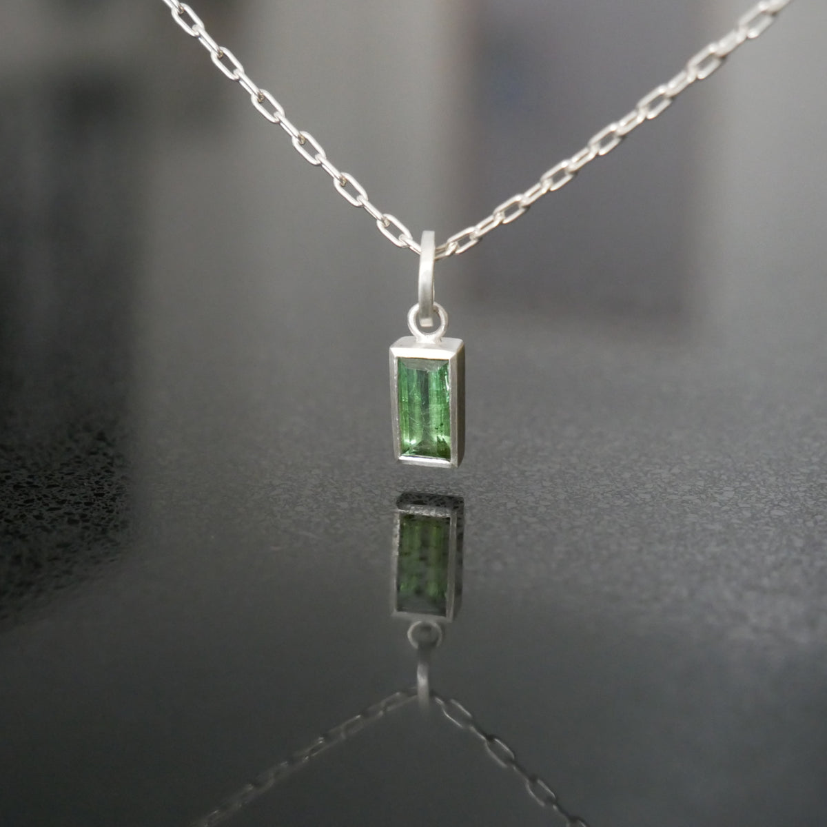 green tourmaline baguette pendant