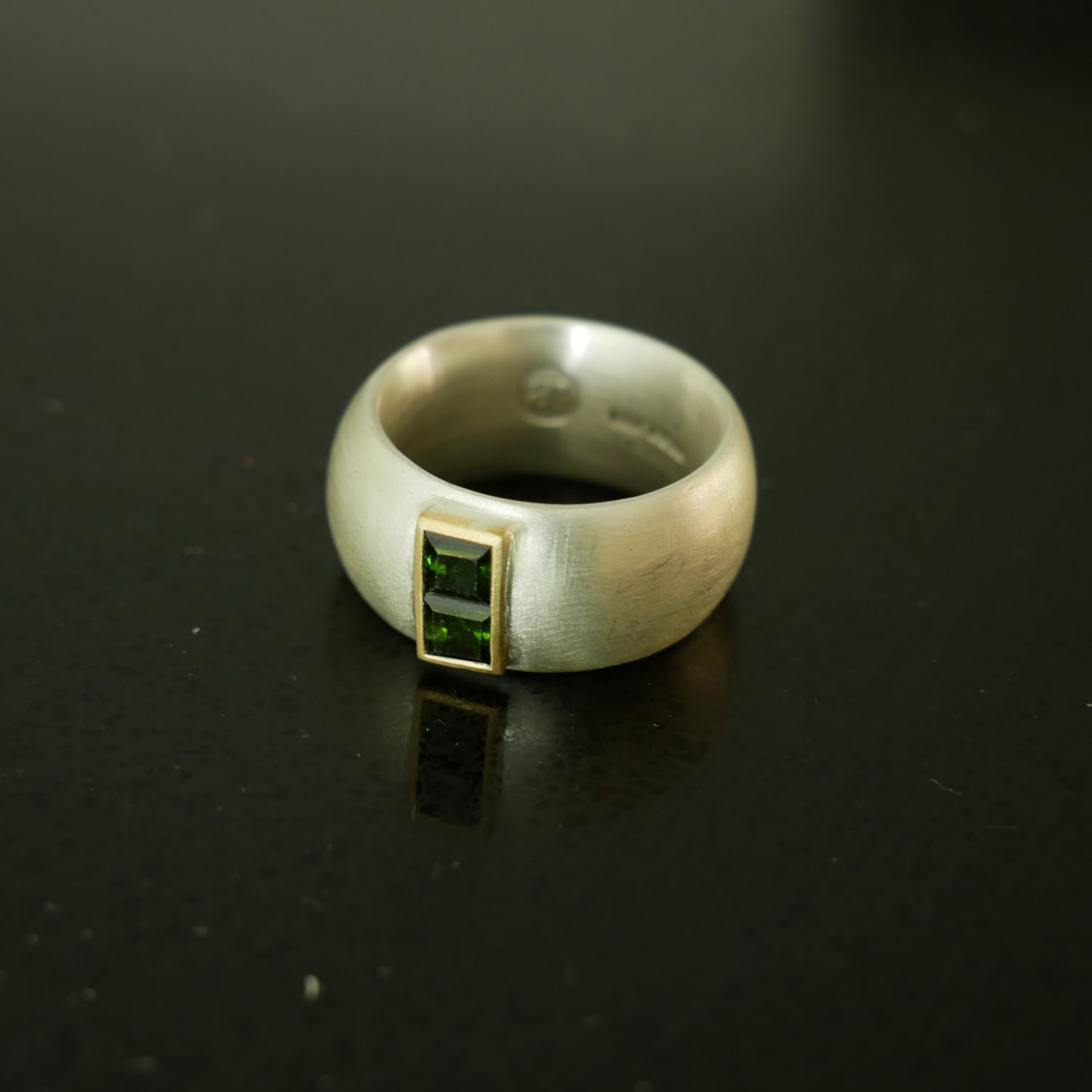 Extra wide silver ring with square tourmalines