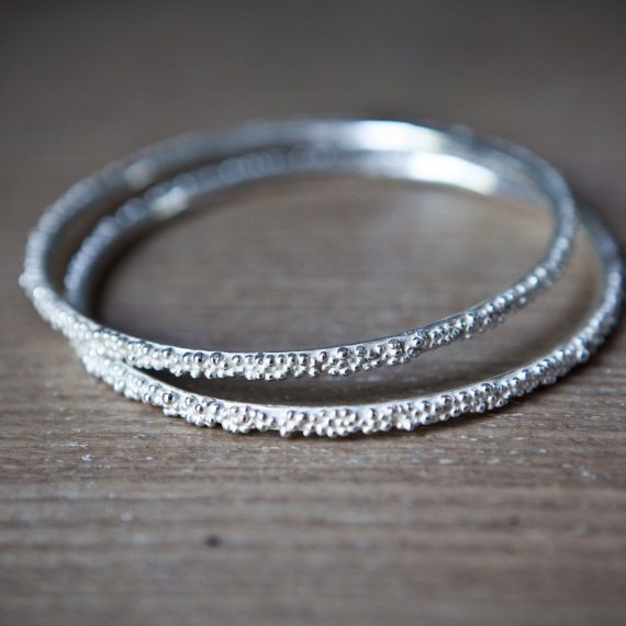 silver beaded narrow bangles