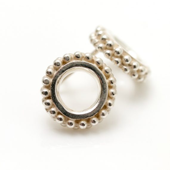 Silver beaded ring earring stud