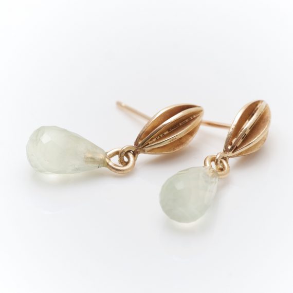 gold pod earring with Prehnite