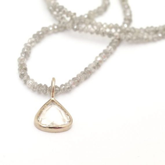 Grey diamond bead necklace with diamond drop