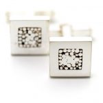 Square silver cufflinks with beaded detail and levered bar fitting