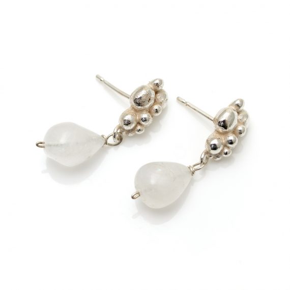 silver beaded stud earring with drop moonstone