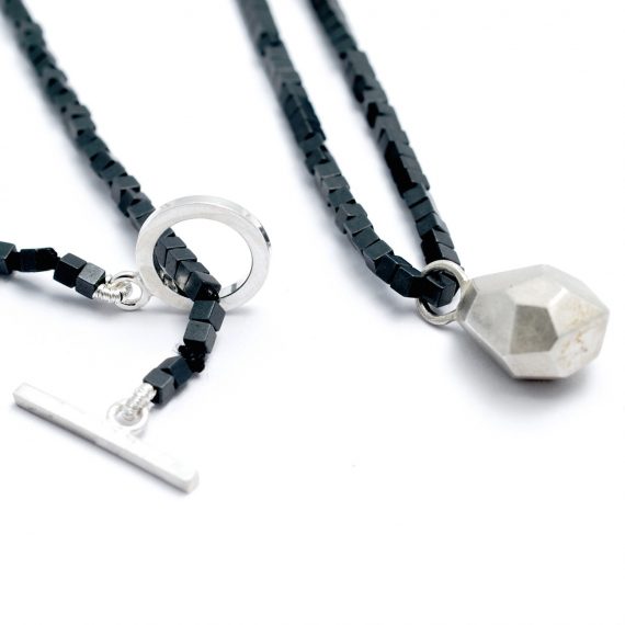 Haematite bead necklace with Flint drop