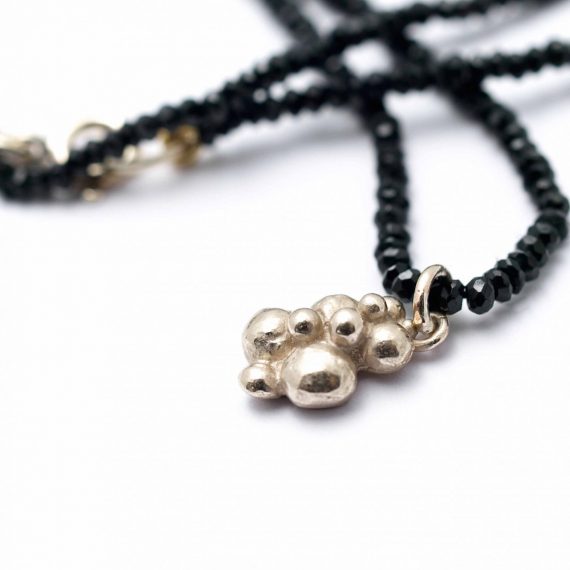 Black Spinel bead necklace with gold beaded charm