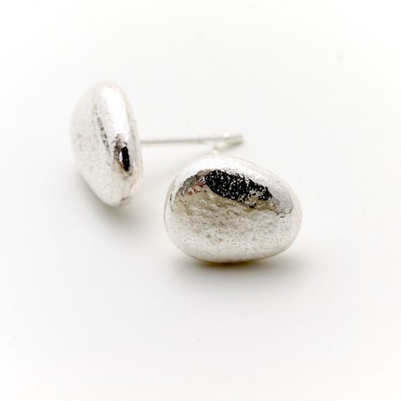 silver pebble stud earrings