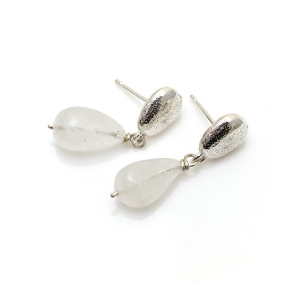 Silver pebble earring with moonstone drops