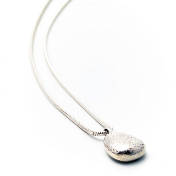 Silver Chunky drop pebble necklace on a flexible snake chain