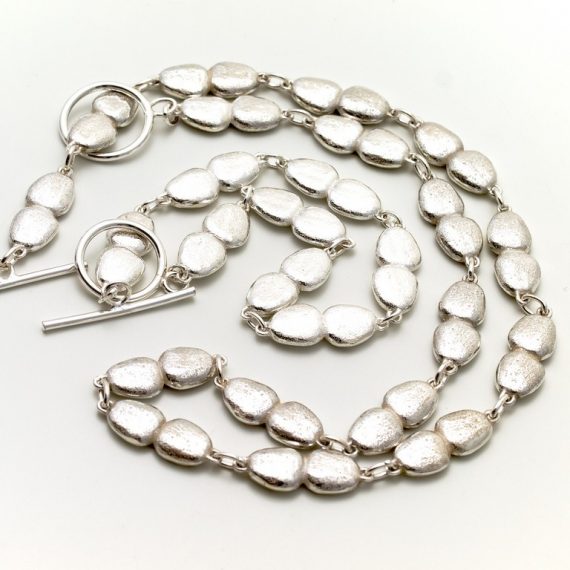 Silver continuous pebble bracelet and necklace