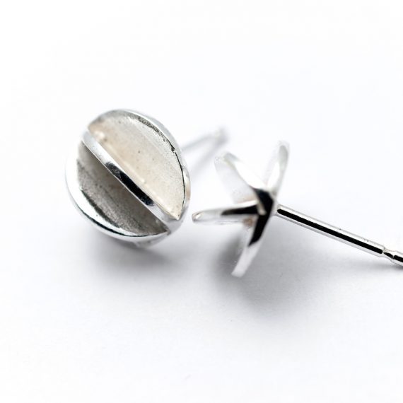 Small round silver pod stud earring