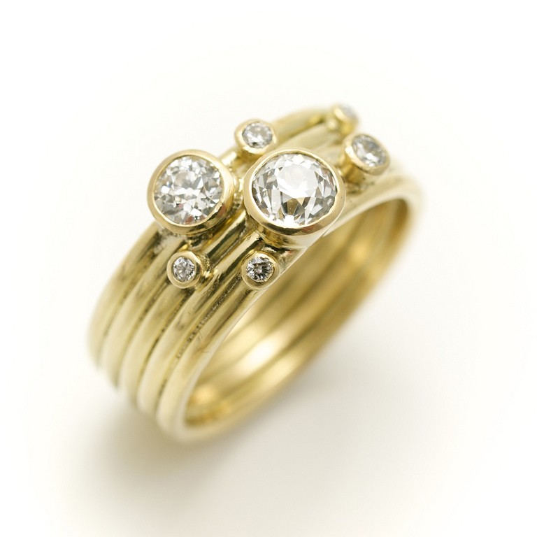 18ct Gold Five Band Ring with Scattered Diamonds - Alice Robson Jewellery