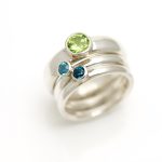 silver shallow stacking rings with semi precious stones