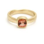 Cushion Pink Tourmaline 9ct gold hammered ring