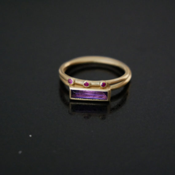 Tiny 18ct gold rings with rubies and amethyst