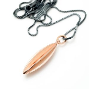 Rose gold vermeil long pod necklace on oxydised chain