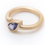 iolite drop and diamond gold ring