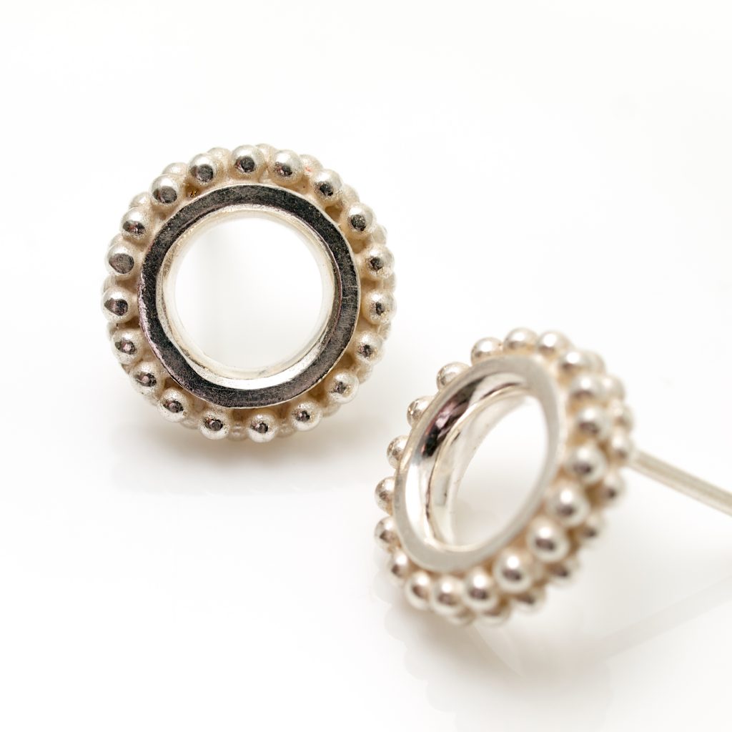 silver Beaded Ring earring