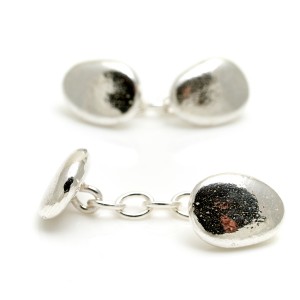 silver pebble cufflinks with chain