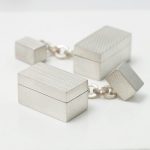 Silver micro box cufflinks with chain fitting