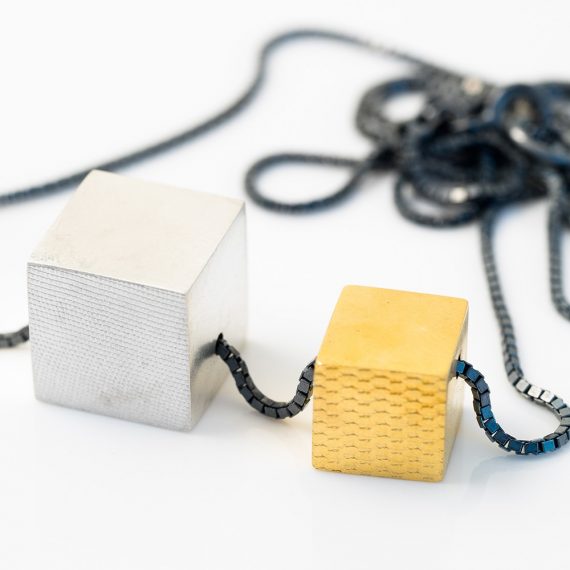 large silver and gold cube necklace