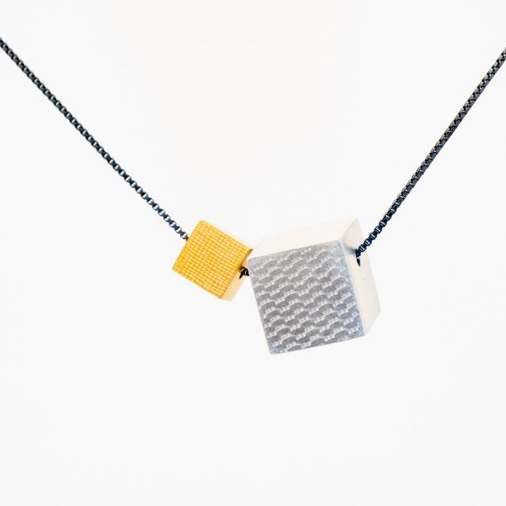 Small gold and silver cube necklace