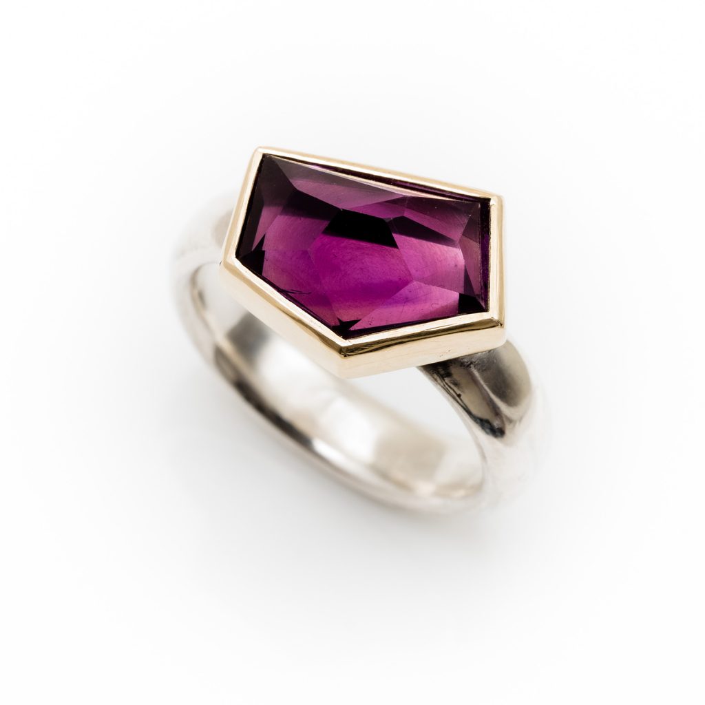 Geometric Amethyst gold and silver ring - Alice Robson Jewellery