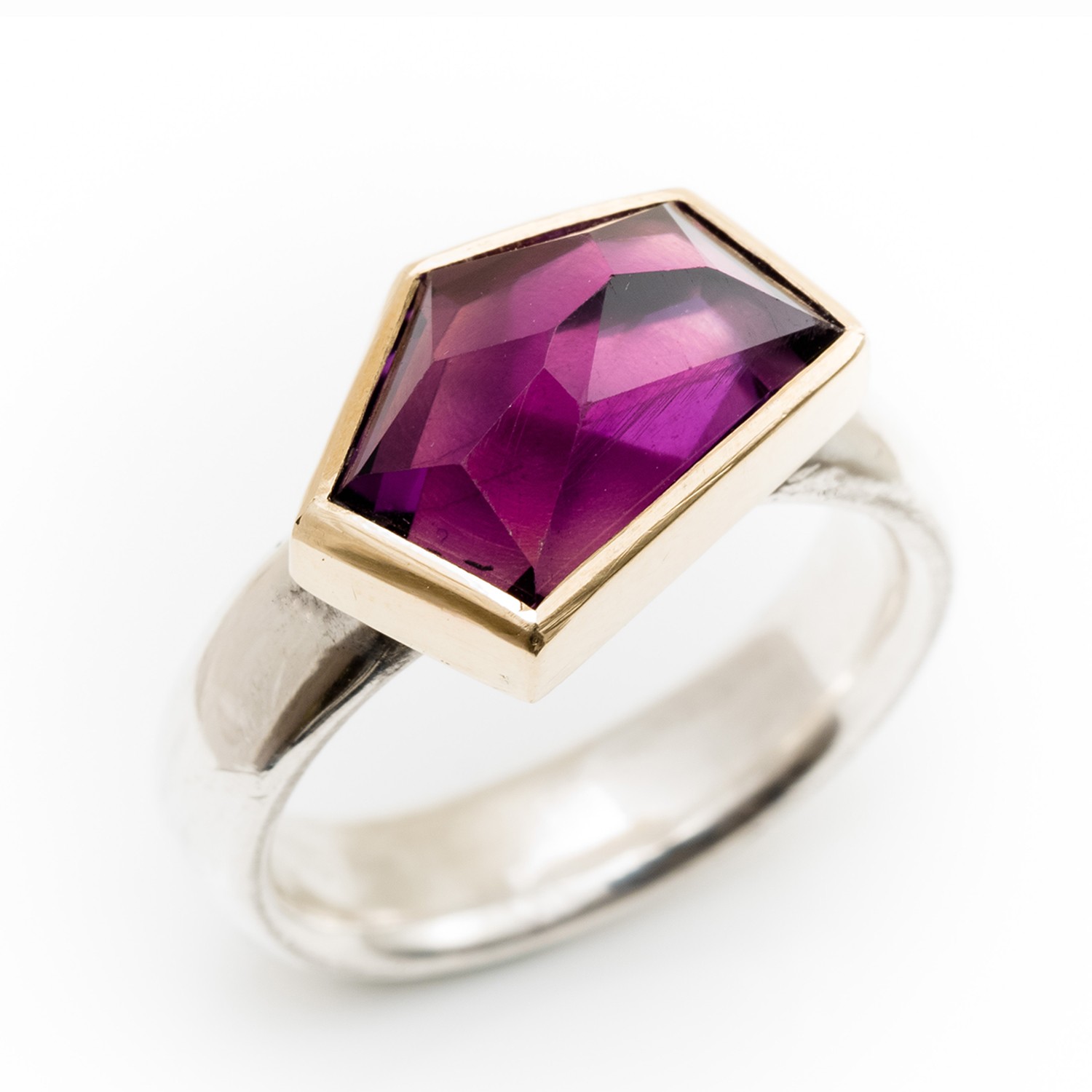 Geometric Amethyst gold and silver ring - Alice Robson Jewellery