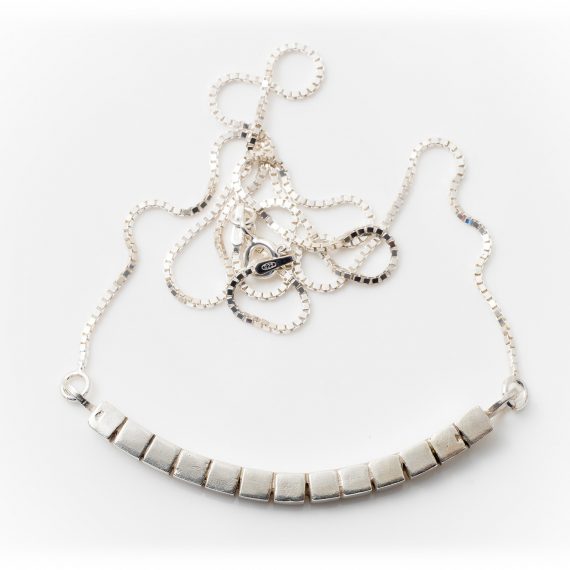 silver short curved cube necklace