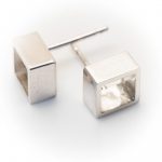 Silver open square stud earring