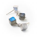 Silver cube studs with Labradorite