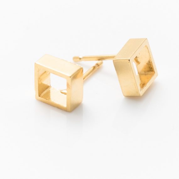 gold open square stud earrings