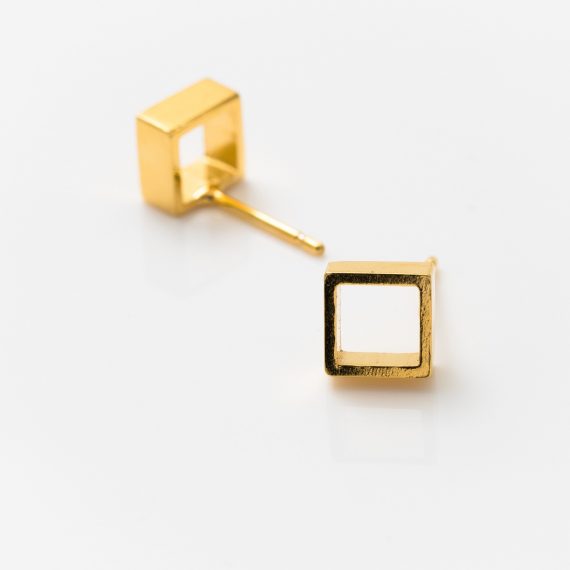 gold open square stud earrings