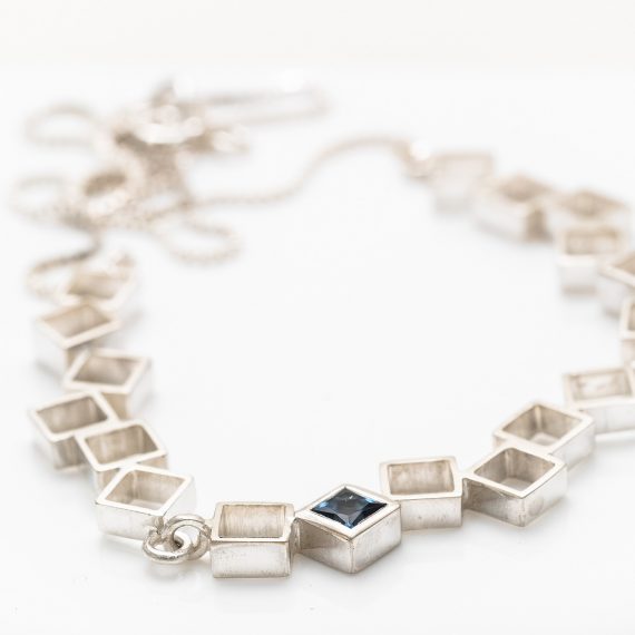 open square necklace with topaz