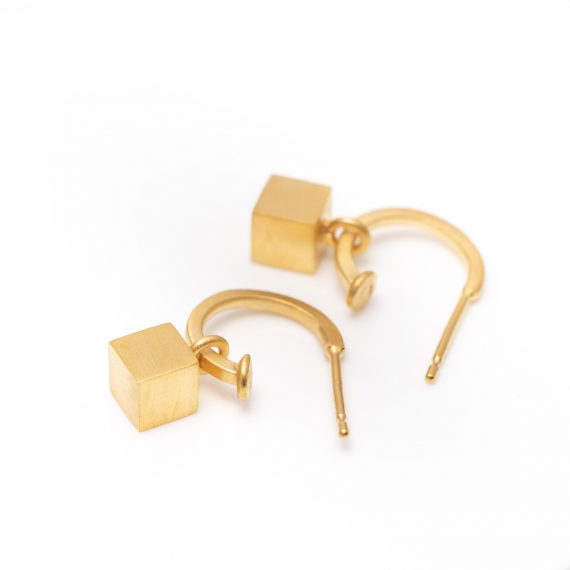 Gold vermeil hoop and cube earring