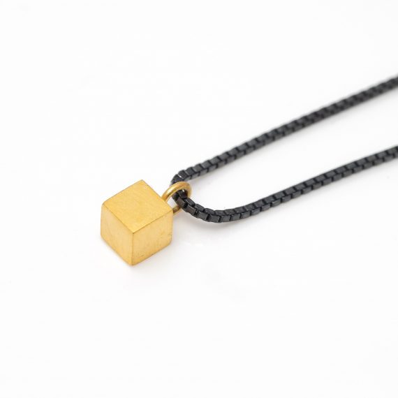 tiny gold vermeil cube necklace