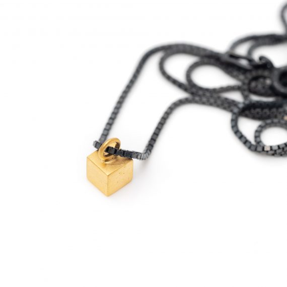 Tiny gold vermeil cube necklace