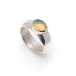 Wide chunky silver ring with opal