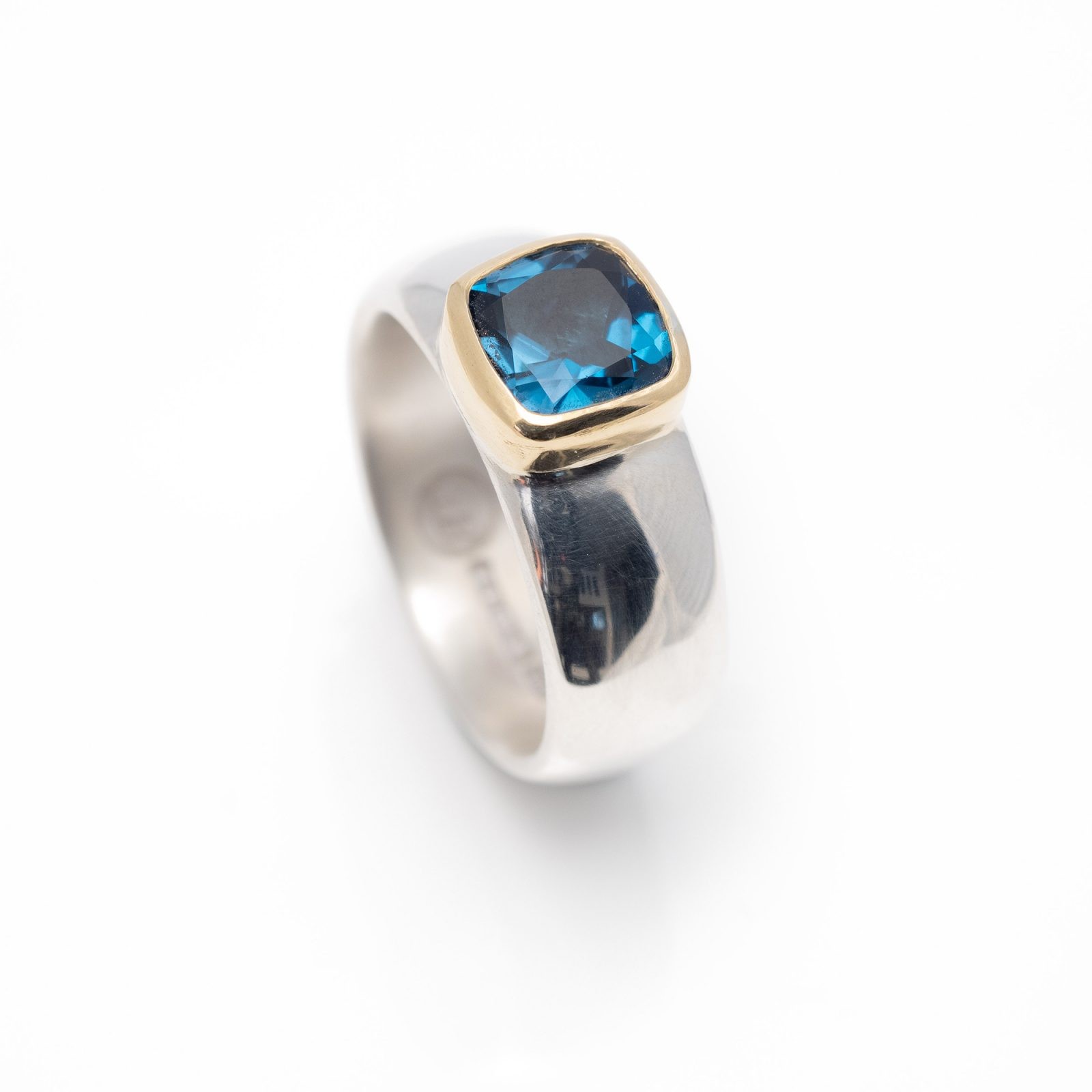 chunky silver ring with London blue topaz