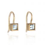 Tiny 18ct gold aquamarine square drop earrings