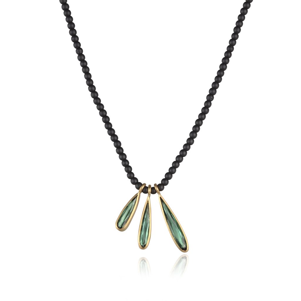 18ct gold 3 tourmaline drop necklace - Alice Robson Jewellery