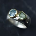 chunky wide silver and gold ring with topaz and peridot