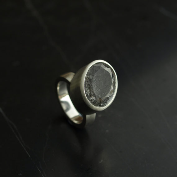 chunky silver and rutilated quartz ring