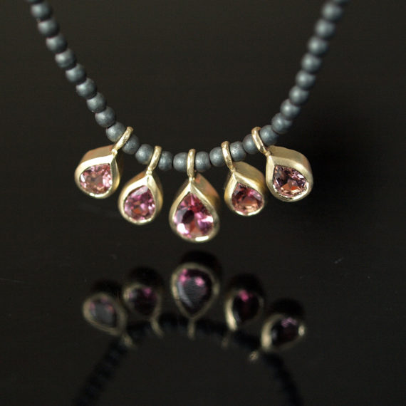 9ct gold pink tourmaline drop necklace