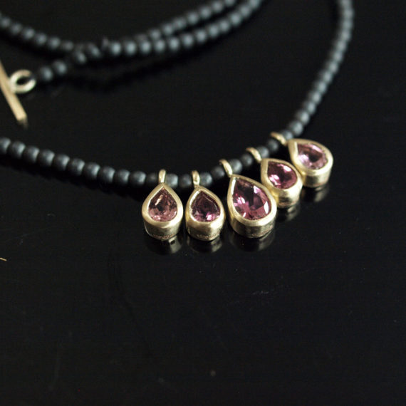 pink tourmaline 5 drop necklace