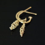 tiny gold hoops with beaded cluster drop