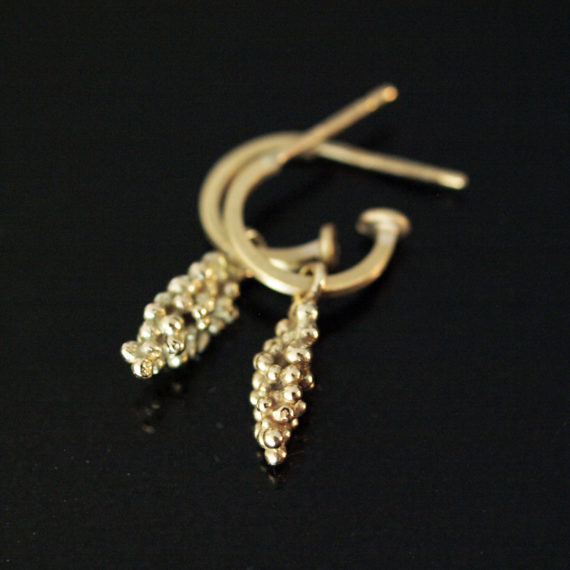 tiny gold hoops with beaded cluster drop