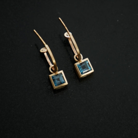 9ct gold hoops with London blue Topaz